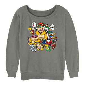 �A�j���L�����N�^�[ ���f�B�[�X �g�b�v�X T�V���c �p�C�� �O���t�B�b�N Licensed Character Juniors' Super Mario Bros Bowser Gangraphic Slouchy Terry Gray Heather �O���[