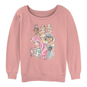 �f�B�Y�j�[ ���f�B�[�X �g�b�v�X T�V���c �p�C�� �O���t�B�b�N Juniors' Disney Princess Watercolor Portraits Graphic Slouchy Terry Desert Pink �s���N