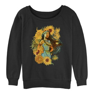 �A�j���L�����N�^�[ ���f�B�[�X �g�b�v�X T�V���c �p�C�� �O���t�B�b�N Licensed Character Juniors' Pocahontas Van Gogh Style Portrait Graphic Slouchy Terry Black �u���b�N