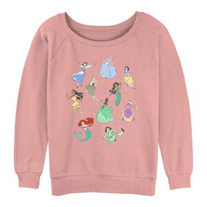 �y���������z �A�j���L�����N�^�[ ���f�B�[�X T�V���c �g�b�v�X Juniors' Disney Princesses Doodles Graphic Slouchy Terry Desert Pink