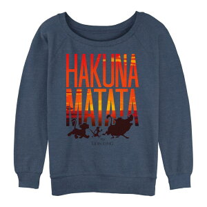 �y���������z �A�j���L�����N�^�[ ���f�B�[�X T�V���c �g�b�v�X Juniors' The Lion King Hakuna Matata Sunset Walk Graphic Slouchy Terry Blue Heather