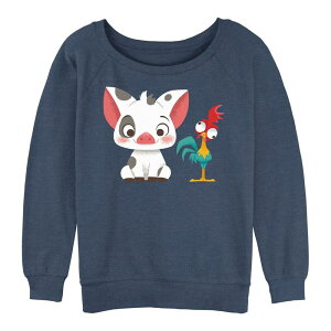 �A�j���L�����N�^�[ ���f�B�[�X �g�b�v�X T�V���c �p�C�� �O���t�B�b�N Licensed Character Juniors' Moana Hei And Pua Buddies Graphic Slouchy Terry Blue Heather �w�U�[