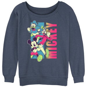 �f�B�Y�j�[ ���f�B�[�X �g�b�v�X T�V���c �p�C�� �O���t�B�b�N Disney's Mickey Mouse And Friends Fluorescent Run Juniors' Graphic Slouchy Terry Blue Heather �w�U�[