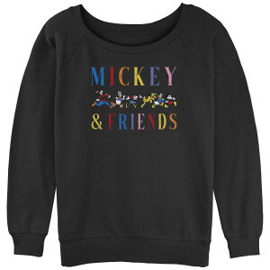 �f�B�Y�j�[ ���f�B�[�X �g�b�v�X T�V���c �p�C�� �O���t�B�b�N Disney's Mickey Mouse And Friends Running Lineup Juniors' Graphic Slouchy Terry Black �u���b�N