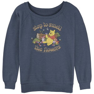 �f�B�Y�j�[ ���f�B�[�X �g�b�v�X T�V���c �p�C�� �O���t�B�b�N Disney's Winnie The Pooh Stop to Smell The Flowers Juniors' Graphic Slouchy Terry Blue Heather �w�U�[