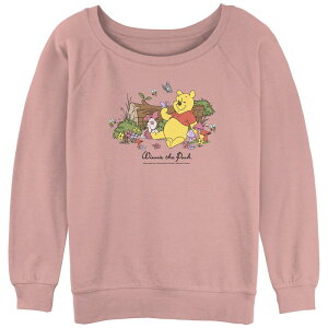 �f�B�Y�j�[ ���f�B�[�X �g�b�v�X T�V���c �p�C�� �O���t�B�b�N Disney's Winnie The Pooh Sitting With Piglet Juniors' Graphic Slouchy Terry Desert Pink �s���N