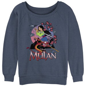�f�B�Y�j�[ ���f�B�[�X �g�b�v�X T�V���c �p�C�� �O���t�B�b�N Disney's Mulan Sword Warrior Juniors' Graphic Slouchy Terry Blue Heather �w�U�[