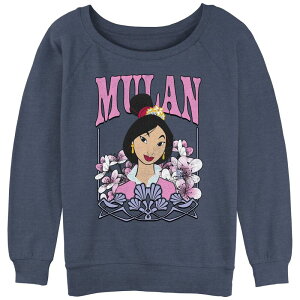 �f�B�Y�j�[ ���f�B�[�X �g�b�v�X T�V���c �p�C�� �O���t�B�b�N Disney's Mulan Cherry Blossoms Portrait Juniors' Graphic Slouchy Terry Blue Heather �w�U�[