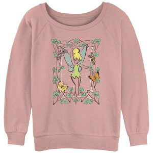 �f�B�Y�j�[ ���f�B�[�X �g�b�v�X T�V���c �p�C�� �O���t�B�b�N Disney's Tinker Belleaves And Butterflies Frame Juniors' Graphic Slouchy Terry Desert Pink �s���N