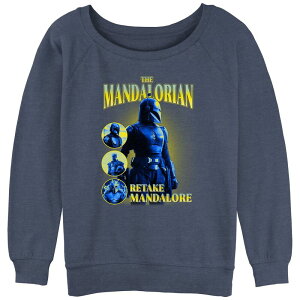 �X�^�[ �E�H�[�Y ���f�B�[�X �g�b�v�X T�V���c �p�C�� �O���t�B�b�N Star Wars Juniors' The Mandalorian Retake Mandalore Slouchy Terry Graphic Pullover Blue Heather �w�U�[