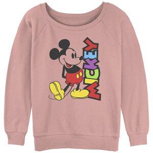 �f�B�Y�j�[ ���f�B�[�X �g�b�v�X T�V���c �p�C�� �O���t�B�b�N Disney's Mickey Mouse Bright Colors Name Juniors' Graphic Slouchy Terry Desert Pink �s���N