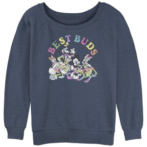 �f�B�Y�j�[ ���f�B�[�X �g�b�v�X T�V���c �p�C�� �O���t�B�b�N Disney's Mickey Mouse And Friends Best Buds Juniors' Graphic Slouchy Terry Blue Heather �w�U�[