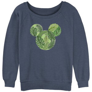 �f�B�Y�j�[ ���f�B�[�X �g�b�v�X T�V���c �p�C�� �O���t�B�b�N Disney's Mickey Mouse Tropicaleaves Head Juniors' Graphic Slouchy Terry Blue Heather �w�U�[