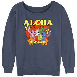 �f�B�Y�j�[ ���f�B�[�X �g�b�v�X T�V���c �p�C�� �O���t�B�b�N Disney's Lilo & Stitch Juniors' Alohangel And Stitch Slouchy Terry Graphic Pullover Blue Heather �w�U�[