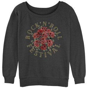 �A���u�����f�b�h ���f�B�[�X �g�b�v�X T�V���c �p�C�� �O���t�B�b�N Unbranded Juniors' Rock And Roll Roses Festival Slouchy Terry Graphic Pullover Charcoal Heather �`���R�[��