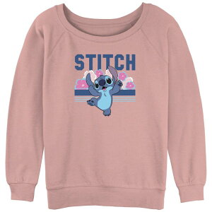 �f�B�Y�j�[ ���f�B�[�X �g�b�v�X T�V���c �t�����[�� �p�C�� �t�����[ �O���t�B�b�N Disney's Lilo & Stitch Juniors' Floral Background Jolly Stitch Slouchy Terry Graphic Pullover Desert Pink �s���N
