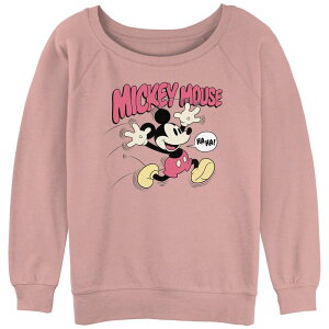 �f�B�Y�j�[ ���f�B�[�X �g�b�v�X T�V���c �p�C�� �O���t�B�b�N Disney's Mickey Mouse Juniors' Running Happy Slouchy Terry Graphic Pullover Desert Pink �s���N