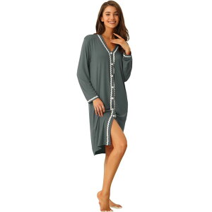 cheibear ���f�B�[�X �A���_�[�E�F�A �i�C�g�E�F�A �{�^���_�E�� �V���c �_�E�� cheibear Womens Nightshirt Button Downightgown Long Sleeve Pajama Dressleepshirt Grey �O���[