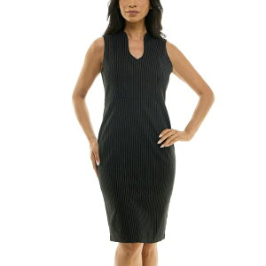 �j�i���I�i���h ���f�B�[�X �g�b�v�X �����s�[�X �~�f�B Women's Nina Leonard U-Neck Sheath Midi Dress Black White �z���C�g