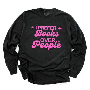 Simply Sage Market ���f�B�[�X �g�b�v�X T�V���c �O���t�B�b�N Simply Sage Market I Prefer Books Over People Stars - Women's Garment Dyed Long Sleeve Graphic T-Shirt Black �u���b�N