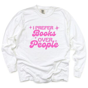 Simply Sage Market ���f�B�[�X �g�b�v�X T�V���c �O���t�B�b�N Simply Sage Market I Prefer Books Over People Stars - Women's Garment Dyed Long Sleeve Graphic T-Shirt White �z���C�g