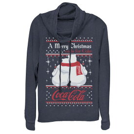 アニメキャラクター レディース トップス Tシャツ グラフィック Licensed Character Juniors' Coca-Cola Polar Bears A Merry Christmas Calls For Coca-Cola Cowlneck Graphic Lightweight Long Sleeve Navy ネイビー
