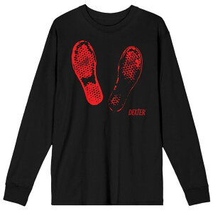 �A�j���L�����N�^�[ �����Y �g�b�v�X T�V���c Licensed Character Men's Dexter Bloody Footsteps Long Sleeve Black �u���b�N