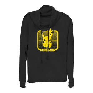 �A�j���L�����N�^�[ ���f�B�[�X �g�b�v�X T�V���c �O���t�B�b�N Licensed Character Juniors' Pokemon Pikachu Running Cowlneck Graphic Lightweight Long Sleeve Black �u���b�N