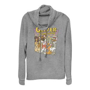 �f�B�Y�j�[ ���f�B�[�X �g�b�v�X T�V���c �O���t�B�b�N Disney's Oliver & Company Checker Background Juniors' Cowlneck Graphic Lightweight Long Sleeve Gray Heather �O���[