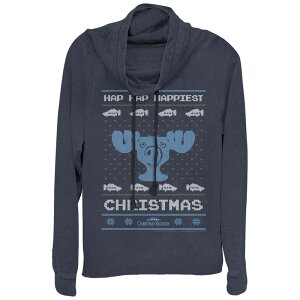 �A�j���L�����N�^�[ ���f�B�[�X �g�b�v�X T�V���c �v���X�T�C�Y �O���t�B�b�N Licensed Character Women's Plus Christmas Vacation Happiest Christmas Cowlneck Graphic Lightweight Long Sleeve Navy �l�C�r�[