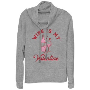 �A���u�����f�b�h ���f�B�[�X �g�b�v�X T�V���c �v���X�T�C�Y �O���t�B�b�N Unbranded Women's Plus Wine Is My Valentine Cowlneck Graphic Lightweight Long Sleeve Gray Heather �O���[
