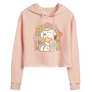 �A�j���L�����N�^�[ ���f�B�[�X �g�b�v�X T�V���c �N���b�v�h �p�[�J�[ Licensed Character Juniors' Peanutsnoopy & Woodstock Retro Flowerainbow Cropped Hoodie Pink �s���N
