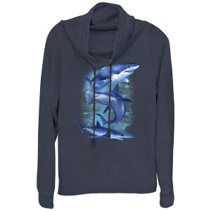�A���u�����f�b�h ���f�B�[�X �g�b�v�X T�V���c �O���t�B�b�N Unbranded Juniors' Three Blue Sharks Cowlneck Graphic Lightweight Long Sleeve Navy �l�C�r�[