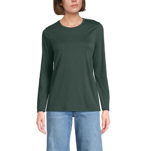 �����Y�G���h ���f�B�[�X �g�b�v�X T�V���c �N���[�l�b�N �R�b�g�� Women's Lands' End Relaxed-Fit Supima Long Sleeve Cotton Crewneck Teevening Forest �t�H���X�g