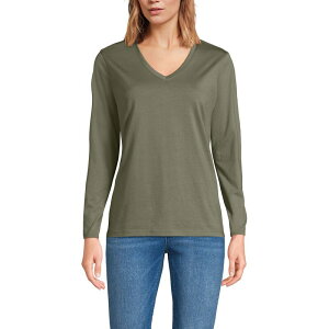 �����Y�G���h ���f�B�[�X �g�b�v�X T�V���c V�l�b�N �R�b�g�� Women's Lands' End Relaxed-Fit Supima Long Sleeve Cotton V-Neck Tee Soft Olive Drab �I���[�u