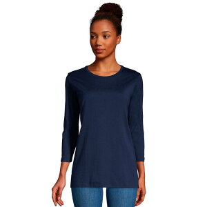�����Y�G���h ���f�B�[�X �g�b�v�X T�V���c �N���[�l�b�N �v�` �R�b�g�� Petite Lands' End 3/4-Sleeve Supima Cotton Crewneck Tunic Radiant Navy �l�C�r�[
