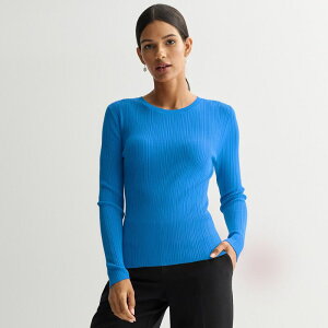 �i�C���E�F�X�g ���f�B�[�X �A�E�^�[ �j�b�g�E�Z�[�^�[ �N���[�l�b�N �v�` Petite Nine West Crewneck Rib Pullover Gentiana Blue �u���[