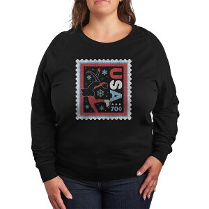 �A�j���L�����N�^�[ ���f�B�[�X �g�b�v�X T�V���c �v���X�T�C�Y �p�C�� Licensed Character Plusize Women's Plus Figure Skater USA Stamp Distressed French Terry Long Sleeve Tee Black �u���b�N