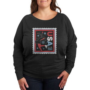 �A�j���L�����N�^�[ ���f�B�[�X �g�b�v�X T�V���c �v���X�T�C�Y �p�C�� Licensed Character Plusize Women's Plus Figure Skater USA Stamp Distressed French Terry Long Sleeve Tee Heather Charcoal �`���R�[��