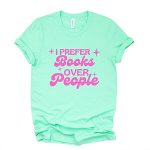Simply Sage Market ���f�B�[�X �g�b�v�X T�V���c �O���t�B�b�N Simply Sage Market I Prefer Books Over People Stars - Women'short Sleeve Graphic T-Shirt Mint �~���g