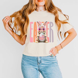 Simply Sage Market ���f�B�[�X �g�b�v�X T�V���c �O���t�B�b�N Simply Sage Market Easter Bunny Disco Ball - Women's Boxy Crop Top Graphic T-Shirt Ivory �A�C�{���[