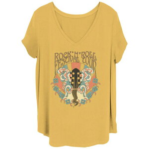 �A�j���L�����N�^�[ ���f�B�[�X �g�b�v�X T�V���c V�l�b�N �v���X�T�C�Y Licensed Character Juniors' Plusize Rock 'N' Roll Festival Tour Poster V Neck Tee Ochre