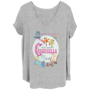 �f�B�Y�j�[ ���f�B�[�X �g�b�v�X T�V���c �v���X�T�C�Y �O���t�B�b�N Disney's Cinderella Movie Poster Juniors' Plus Graphic Tee Heather Gray �O���[