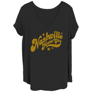 �y���������z �A���u�����f�b�h ���f�B�[�X T�V���c �g�b�v�X Juniors' Plus Nashville Music City V-Neck Graphic Tee Black