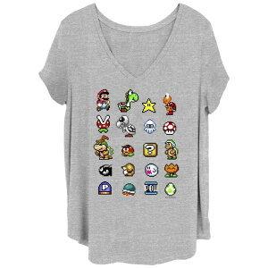 �A�j���L�����N�^�[ ���f�B�[�X �g�b�v�X T�V���c �v���X�T�C�Y �O���t�B�b�N Licensed Character Juniors' Plusize Super Mario Bros Classicharacters Graphic Tee Heather Gray �O���[