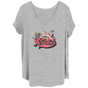 �f�B�Y�j�[ ���f�B�[�X �g�b�v�X T�V���c V�l�b�N �v���X�T�C�Y �O���t�B�b�N Disney's The Aristocats Rainbow Cats Juniors' Plus V-Neck Graphic Tee Heather Gray �O���[