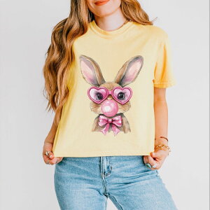 Simply Sage Market ���f�B�[�X �g�b�v�X T�V���c �O���t�B�b�N Simply Sage Market Bunny Sunglasses Bubblegum - Women's Boxy Crop Top Graphic T-Shirt Butter