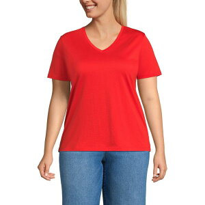 �����Y�G���h ���f�B�[�X �g�b�v�X T�V���c V�l�b�N �v���X�T�C�Y �R�b�g�� Plusize Lands' End Relaxed-Fit Supima Cotton V-Neck Tee Coral Red ���b�h