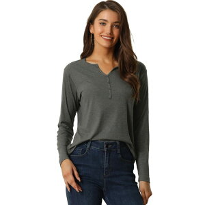 cheibear ���f�B�[�X �A���_�[�E�F�A �i�C�g�E�F�A V�l�b�N ���u cheibear Womensleepwear Casual V Neck Ribbed Nightwear Lounge Pullover Long Sleeve Tops Grey �O���[