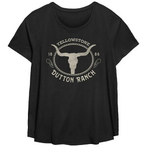 �A�j���L�����N�^�[ ���f�B�[�X �g�b�v�X T�V���c �v���X�T�C�Y �O���t�B�b�N Licensed Character Plusize Yellowstone Dutton Ranch Crest Graphic Tee Black �u���b�N
